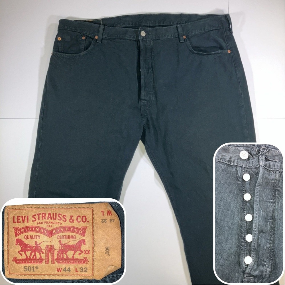 Levi's 501 Jeans Mens 44x32 Dark Green Straight Leg Button Fly Denim Pants